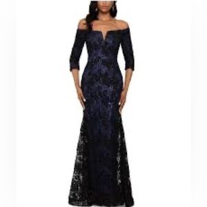 XSCAPE Black and Navy Formal Gown 3087XP